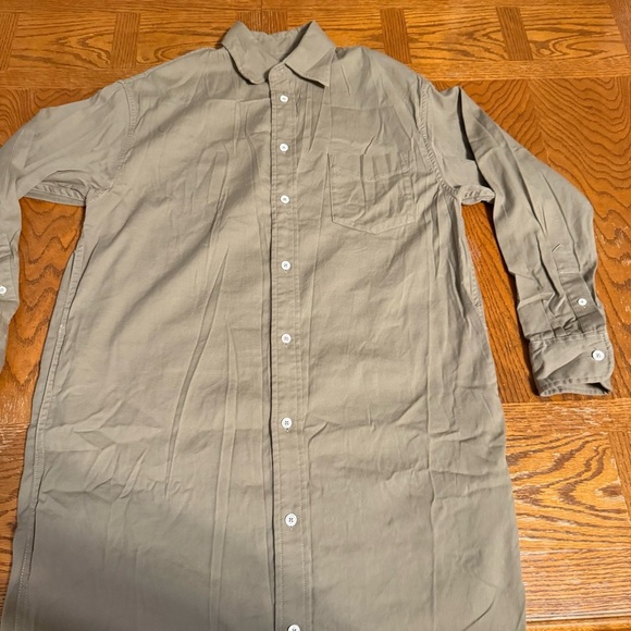 Buck Mason Midi Twill Shirt Dress in Olive Green Sz XS Long Sleeve Relaxed Fit - Picture 5 of 15